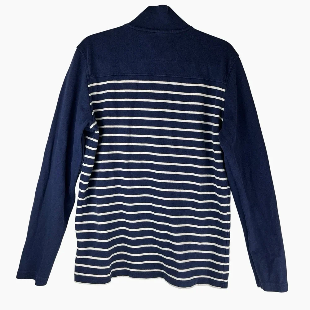BANANA REPUBLIC 1/4 Zip Sweater Men's‎ Large Blue Preppy Striped Nautical Cotton